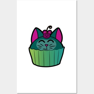 Catcake With Mouse-Cherry - Green Posters and Art